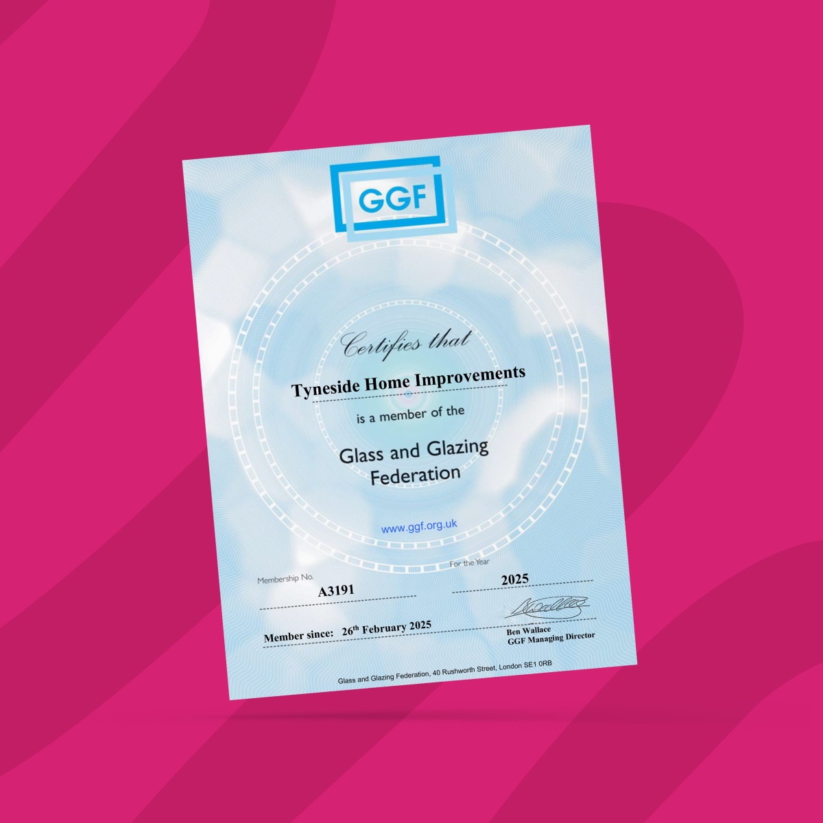 graphic showing Tyneside Home Improvements as member of Glass and Glazing Federation (GGF)