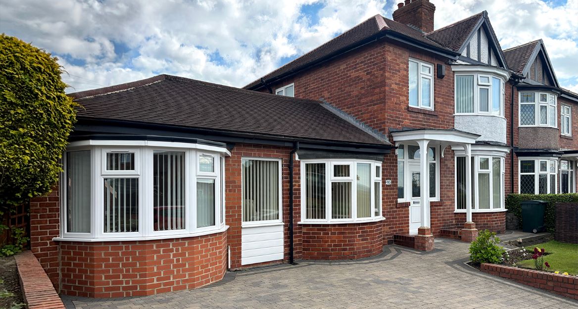 front of house showing garage conversion